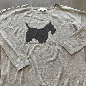 LOFT Gray Sweater with Black Scottish Terrier Dog Design